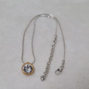 Like New Elegant Gold and Silver Hearts Design Necklace with Crystal Pendant